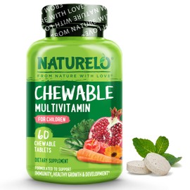 NATURELO Chewable Multivitamin for Children – Natural Whole Food Nutrients - 60 Chewable Tablets | 1 Month Supply