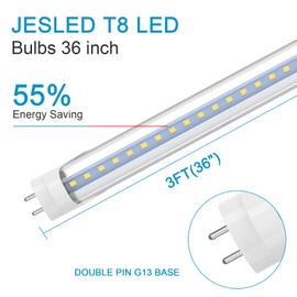 JESLED 3FT T8 LED Tube Light, 14W(30W Equiv.), 5000K Daylight, 1600LM, 36 Inch Type A+B LED Bulb,Ballast Bypass & Double-Ended Power, F30T12 Fluorescent Replacement, Clear Cover, 12 Pack