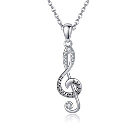 YAFEINI Music Note Necklace 925 Sterling Silver Treble Note Music Pendant Musical Mother's Day Jewelry for Women Mom