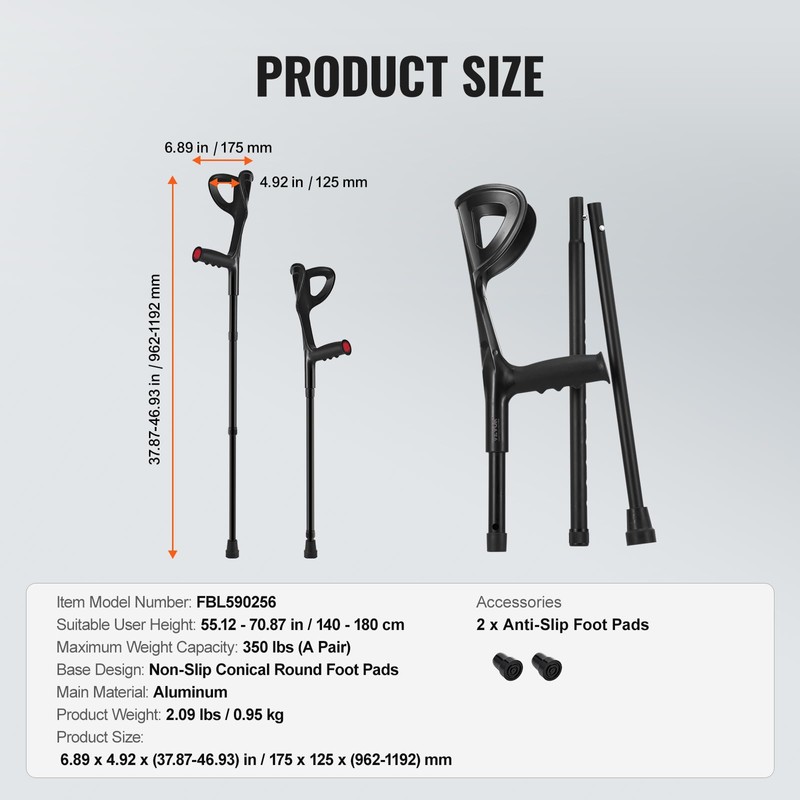 VEVOR Forearm Crutches for Adults, Folding Walking Forearm Crutches with