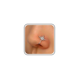 Xmsrn Vintage Crystal Northstar Nose Ring Rhinestone Star Nose Cuff CZ Copper African Nose Ring Gold Fake Non-Pierced Nose Ring Jewellery for Women and Girls, Zinc alloy, No gemstone