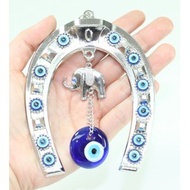 Horse Shoe Elephant Turkish Blue Evil Eye (Nazar) Amulet Wall Hanging Protection Home Decor Blessing Gift (P8052)