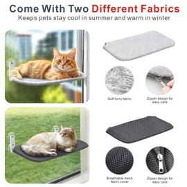 Idepet Cat Window Perch Cordless Foldable Cats Hammock Bed with Interactive Toys,Suction Cups,Reversible Cover Keep Pets Cool/Warm,Indoor Kitten Resting Seat(Gray&Black, 2 Pack)
