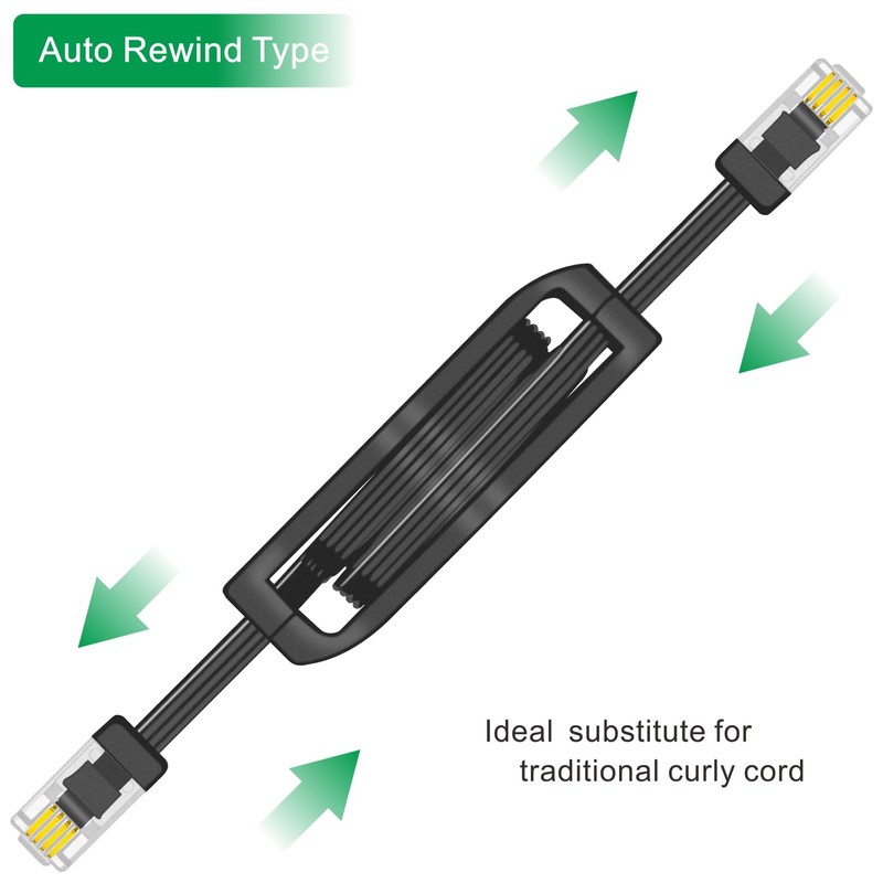 NECABLES 2+1Pack 2pcs Retractable Phone Cord for Landline 4ft Auto