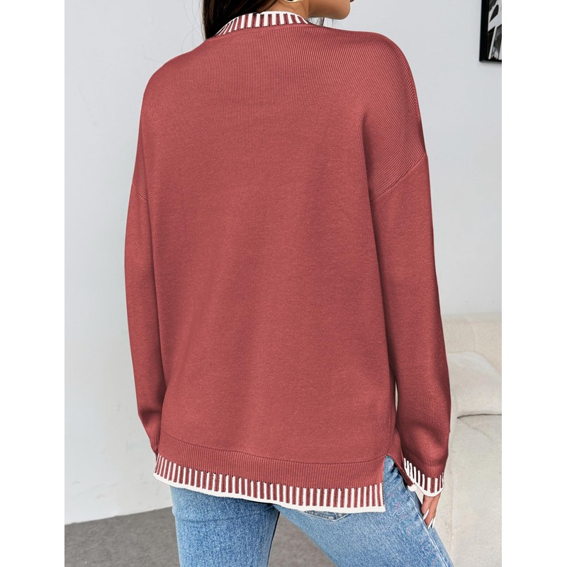 Zeagoo Womens Crewneck Pullover Sweater Long Sleeve Knit Side Slit