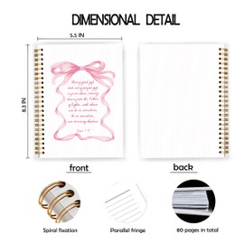 JWVK Christian Notebook, Coquette Pink Bow Bible Verse Spiral Notebook 5.5x8.3, Preppy Aesthetic Journal for Women, Coquette Office Supplies, Bible Journaling Spiral Journal
