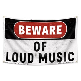 Beware of Loud Music Flag 3x5 Ft Double Stitched Music Warning Tapestry