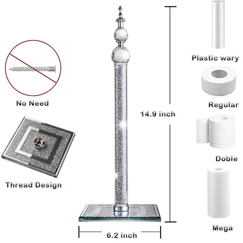 Handmade Silver Paper Towel Roll Holder,Crystal Crushed Diamonds Paper Towel