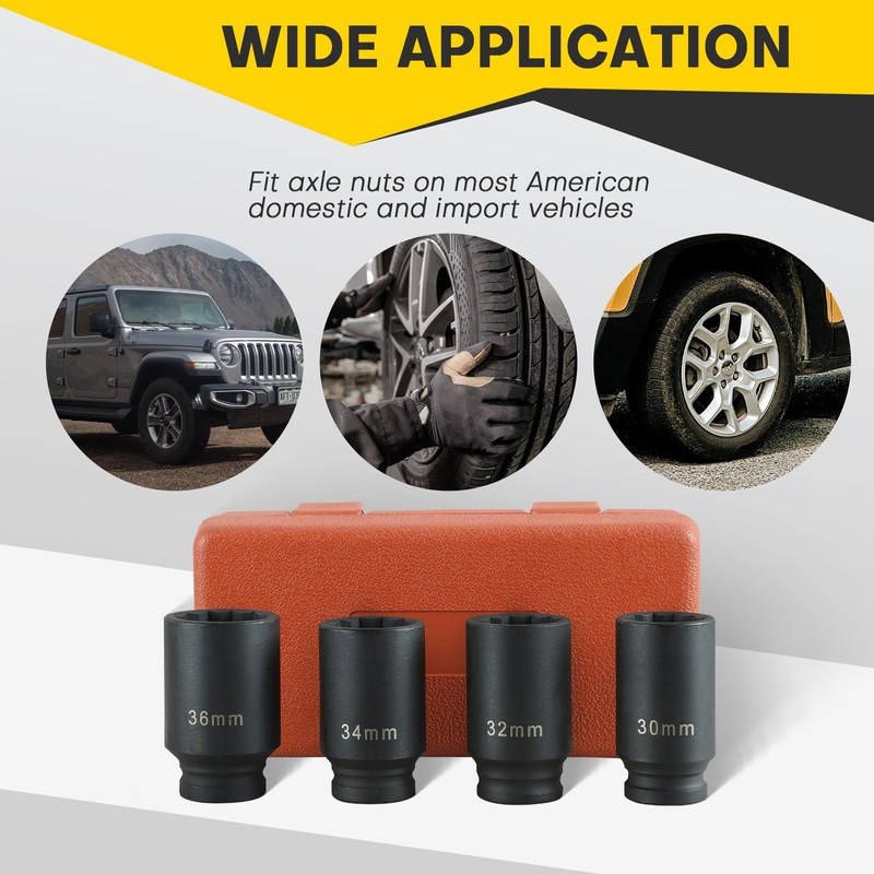 Acymner 1/2" Drive Deep Spindle Axle Nut Impact Socket |