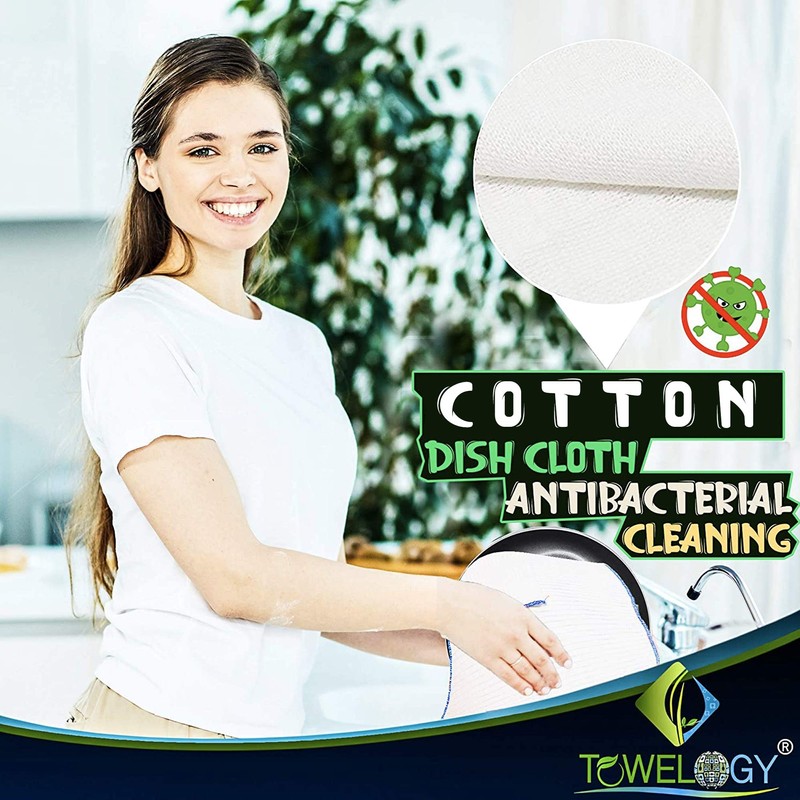 Towelogy® Pack Of 3 White Cotton Dish Cloths Extra Large