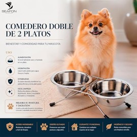 SEAFON Cuenco para Mascotas, Acero Inoxidable, Gato, Perro, comedero Elevado, alimentador para Mascotas, Cuencos de Agua con Soporte, Doble Cena, Platos para Perros pequeños, Cachorros y Gatitos