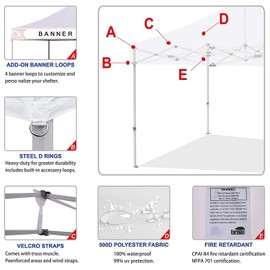 Eurmax New 10x10 Pop Up Canopy Replacement Canopy Top Cover, Instant Ez Canopy Top Cover ONLY, Choose 30 Colors,Bonus 4pc Pack Canopy Weight Bag (White)