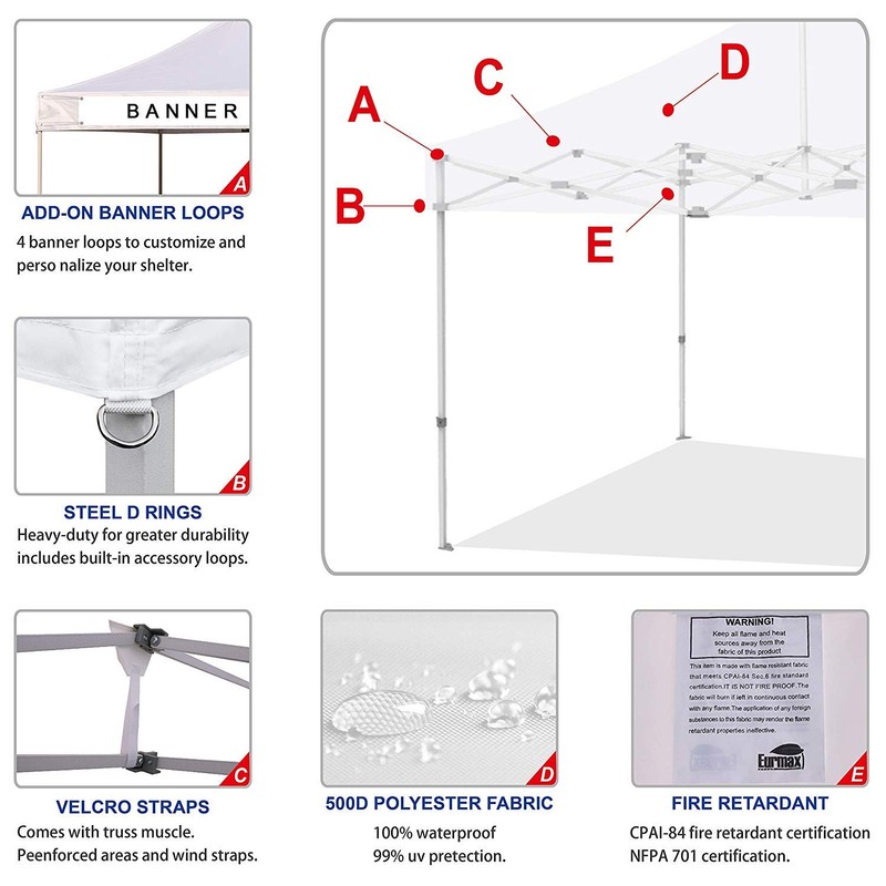 Eurmax New 10x10 Pop Up Canopy Replacement Canopy Top Cover,