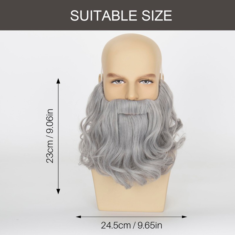 Yan Dream Men Grey Curly Fake Beard with Mustache Wavy