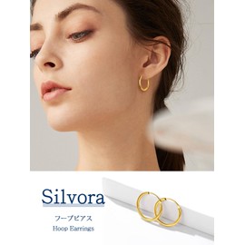 Silvora 925 Silver Women's Large Hoop Earrings, Simple Accessory, Sterling Silver, No Gemstone