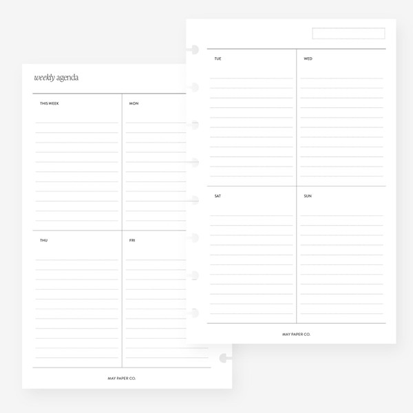 Half Letter Undated Week on Two Pages Planner Insert 8-Disc