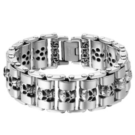 OIDEA Men's Biker Skull Bracelet: Skull Heavy Link Chain Bracelet Punk Gothic Skull Cross Lion Head Links Link Punk Rock Bicycle Chain Wrist Gift for Men Family Friend, Stainless Steel, Without Stone