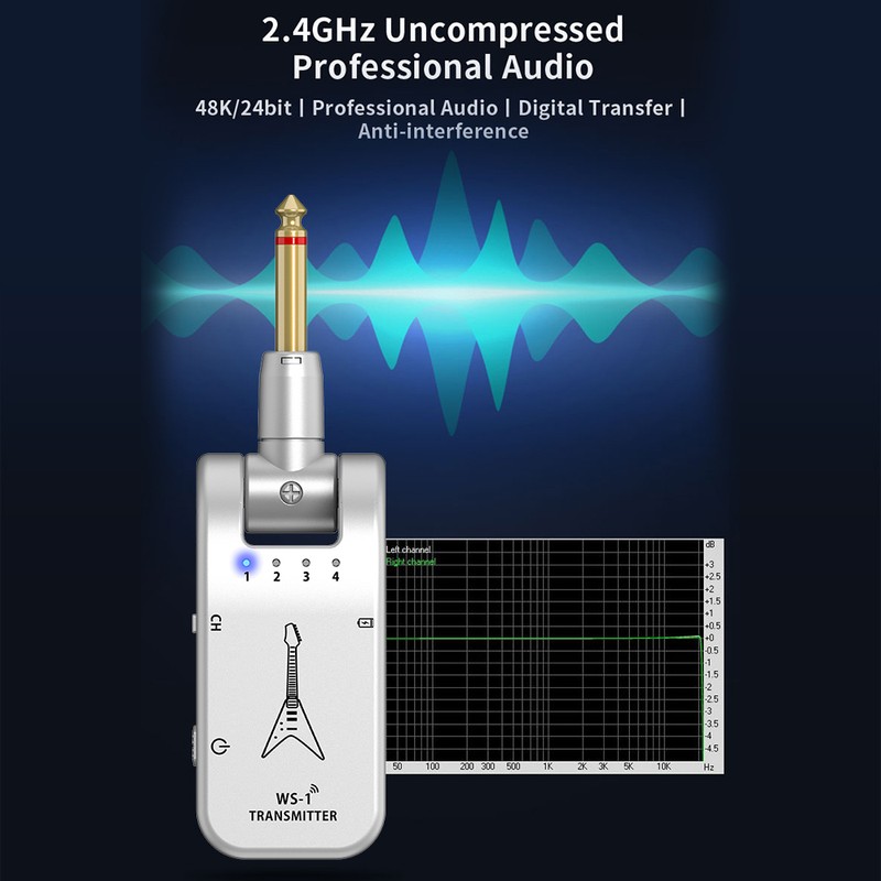 WS-1 2.4GHz Wireless Guitar System Rechargeable Audio Transmitter and Receiver