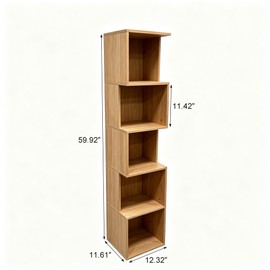 Enjoy Smart 5 Cube Bookshelf, Freestanding 5 Tier Open Display Shelf, Rustic Oak Texture Cube Storage Organizer with Eco-Friendly Melamine Surface for Home Office Bedroom Living Room Study, Oak