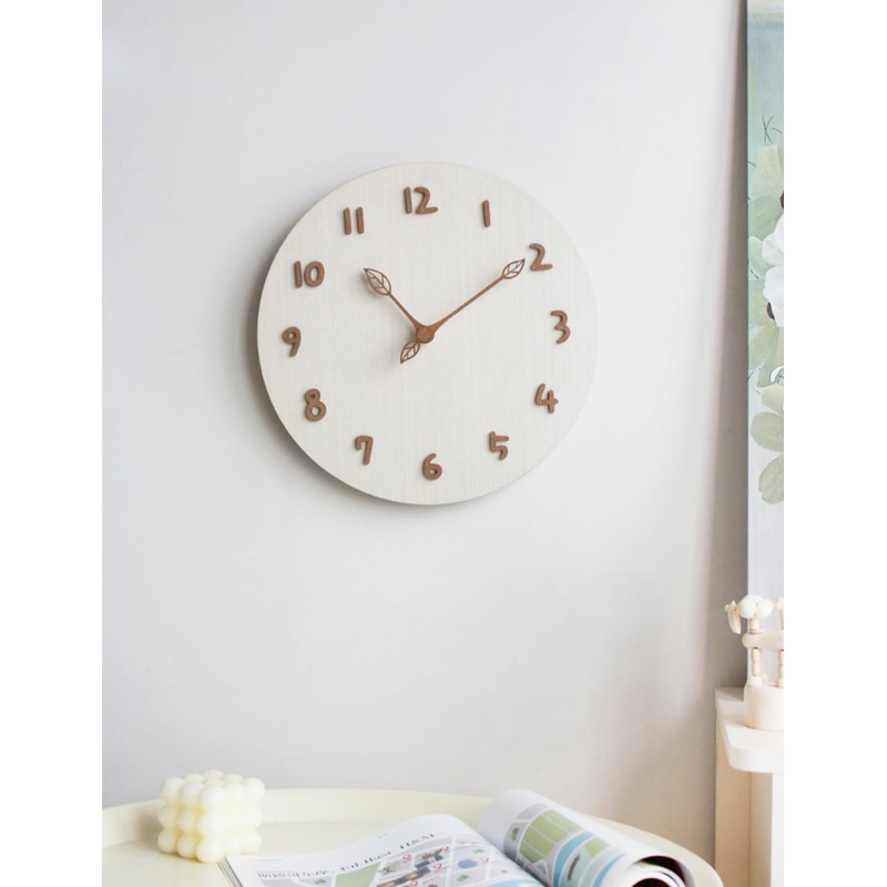 Mermbe Wall Clock, Raw Wood, Round, Silent, Quartz, No Clock