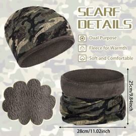 Neer 2 Stück Winter Camouflage Mütze und Halswärmer Set Grün Schwarz Grau Gestrickte Camo Mütze Halsmanschette für Männer Frauen