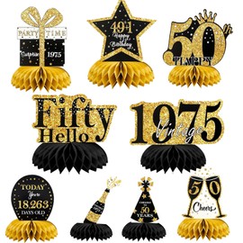 YDUNARISE Deko 50. Geburtstag Mann Schwarz Gold,9 STK 50. Geburtstag Bienenwaben Deko,50.Geburtstag Tischdeko für Männer Frauen,50 Geburtstag Party Deko (Schwarz Gold Deko 50.)