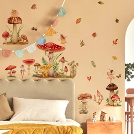 Mushroom Wall Stickers Fairy Wall Decals for Girls Kids Bedroom Nursery Living Room TV Wall Decor (Light Color)