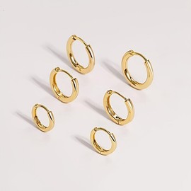 3 pairs 14k Gold Plated Huggie Hoop Earrings for Women - Minimalist Design in 3 Sizes - Perfect Gift for Women and Men - Available in Gold, Silver, and Black - Color: Golden