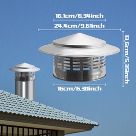 Baoblaze Fireplace Chimney Cover, Chimney Attachment Stainless Steel, Chimney Cover, Rain Cover Made of Titanium Zinc Cover for Chimney Pipe, Flue Pipe, Chimney, Inner Diameter 160 mm