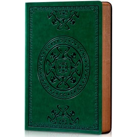 CAGIE Vintage Leather Journal for Women Men, Daily Journal Notebook – 288 Lined Pages, Soft Cover, 180° Lay Flat Notebook, 5.7'' X 8.3'', Green Travel Diary & Gift, Antique Embossed Design