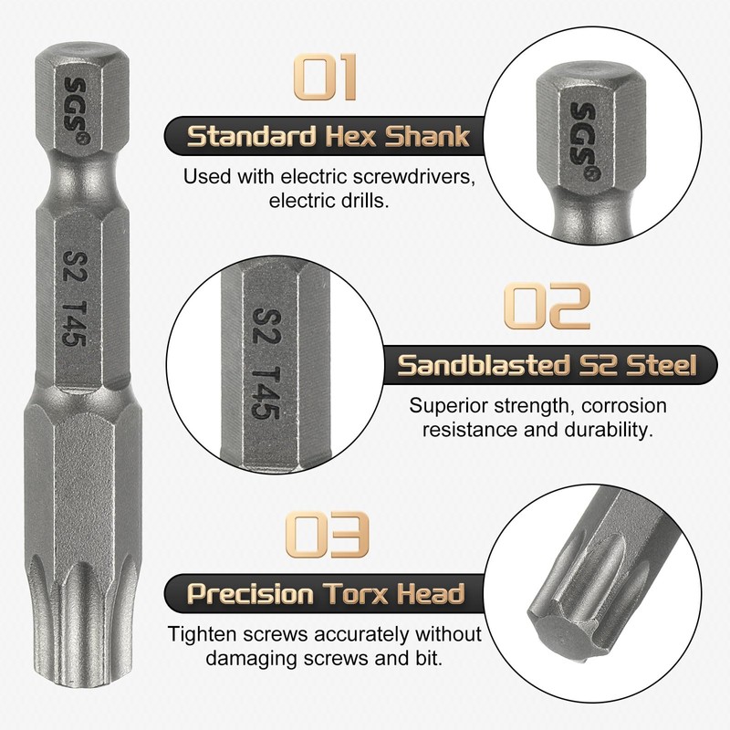 sourcing map 5pcs T45 Torx Head Screwdriver Bit 1/4" Hex