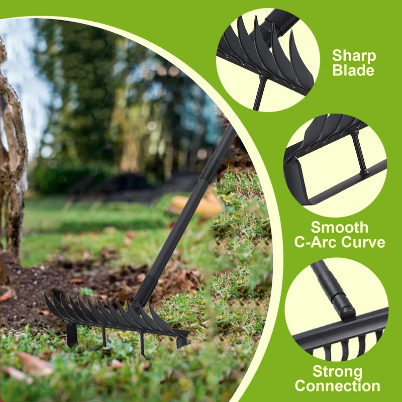 Garden Hoe and 12-Tine Rake 76.8" Stirrup Hoe Heavy Duty