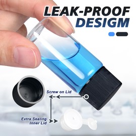 Alyoen 10ml Clear Glass Vials, 100 Pack Glass Vials with Screw Caps, Plastic Stoppers and Label Papers, Leak-Proof Small Glass Lab Vials, Liquid Sample Vials for Essential Oil, Reagent, Seeds