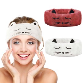 YUBBYSTU 2 Pack Face Wash Headband, Microfiber Women Headbands to Facial Clean,Elastic Hairband Facial Women's Lovely Hair Band For Spa Shower, Band Fits All Head Sizes (White＋red)
