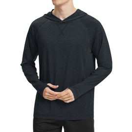 Fishing Shirts for Men Long Sleeve: UPF 100+ UV Sun Protection Hoodie - Swimming Hiking Outdoor Running Rash Guard Black Heather