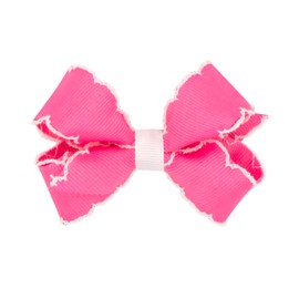 Wee Ones Girls' Moonstitch Grosgrain Hair Bow with Contrasting Wrap, Mini, Hot Pink with White