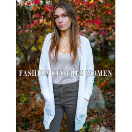 STYLEWORD Women's Fall Fashion 2024 Cardigans Sweaters Lightweight Open Front Loose Casual Long Winter Cardigan Outfits Cute Clothes with Pockets(White-M)