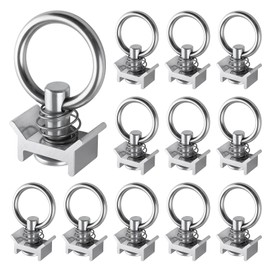 LEONTOOL 12 Pack Single Stud Fitting for L Track Accessories L Track Tie Down O Ring, 4,000 Pounds Break Strength, Stainless Steel Round Ring 360° Rotation Cargo Control Keeper for Airline Logistic