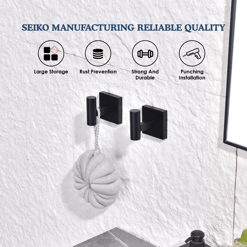 FNRNAOY Matte Black Bathroom Towel Hook, Coat Robe Clothes Hooks