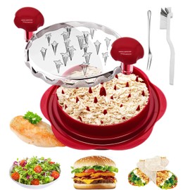 Trituradora De Pollo,Desmenuzador de pollo y carne,picadora de pollo picada a mano con asas y base antideslizante tapa visual,Fácil de limpiar molinillo de pollo con cepillo de limpieza (rojo)