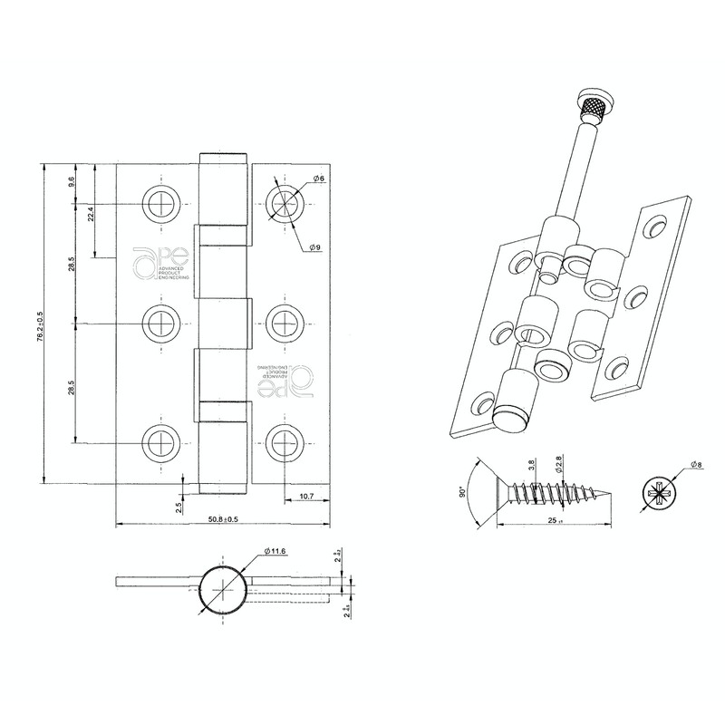 Door Hinges 3" 76mm Ball Bearing 1 Pair Pack [2