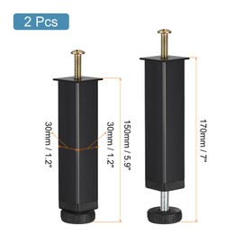 sourcing map 2pcs Adjustable Height Bed Frame Support Legs Replacement Bed Rail Support Center Frame Slat Feet Risers(150mm-170mm/5.9"-7"), Black