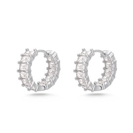 Milan Chiva 14K Gold Small Plated CZ Hoop Earrings for Women, Clean White Lightweight Chunky Cubic Zirconia Crystal Hoops Sparkle Huggie Dainty Hypoallergenic Trendy Earrings for Women Fashion Jewelry MCE-1057BG