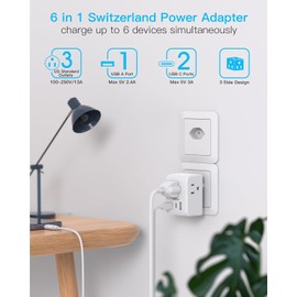Switzerland Power Travel Plug Adapter, Type J Power Adapter with 2 Outlets 3 USB Ports(2 USB C) for US to Swiss Switzerland Liechtenstein Rwanda