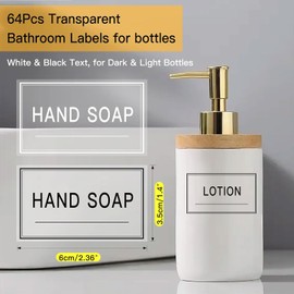 64 piezas de etiquetas transparentes impermeables para botellas, juego de etiquetas minimalistas de dispensador de jabón para baño/cocina estilo granja, etiquetas de limpieza transparentes para jabón
