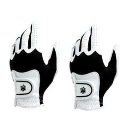 MJ Golf Glove for Men,Golf Premium Synthetic Leather Glove,Worn on Left Hand,Pack of 2(Black-White,L)