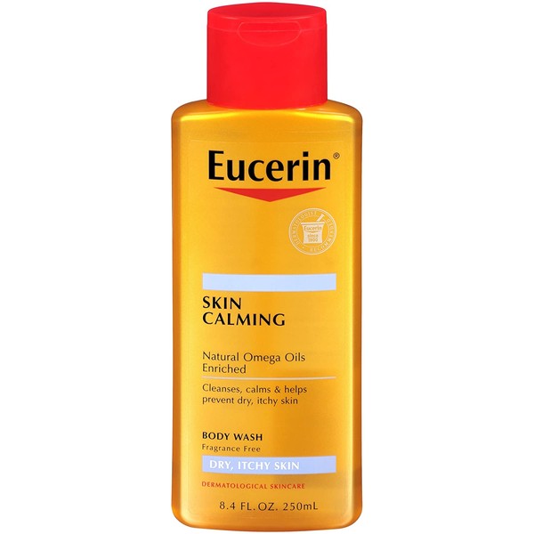 Eucerin Skin Calming Dry Skin Body Wash with Natural Omega Oils Fragrance Free, 8.4 Fluid Ounce