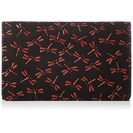 [Wamonoya] [Indenya] Business Card Holder, Black Deerskin x Red Lacquer Dragonfly Pattern 2501-21-008