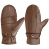Harssidanzar Women's Leather Mittens Winter Warmth Wool Soft Lining SL027CA,Coffee,size