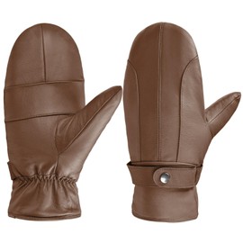 Harssidanzar Women's Leather Mittens Winter Warmth Wool Soft Lining SL027CA,Coffee,size S